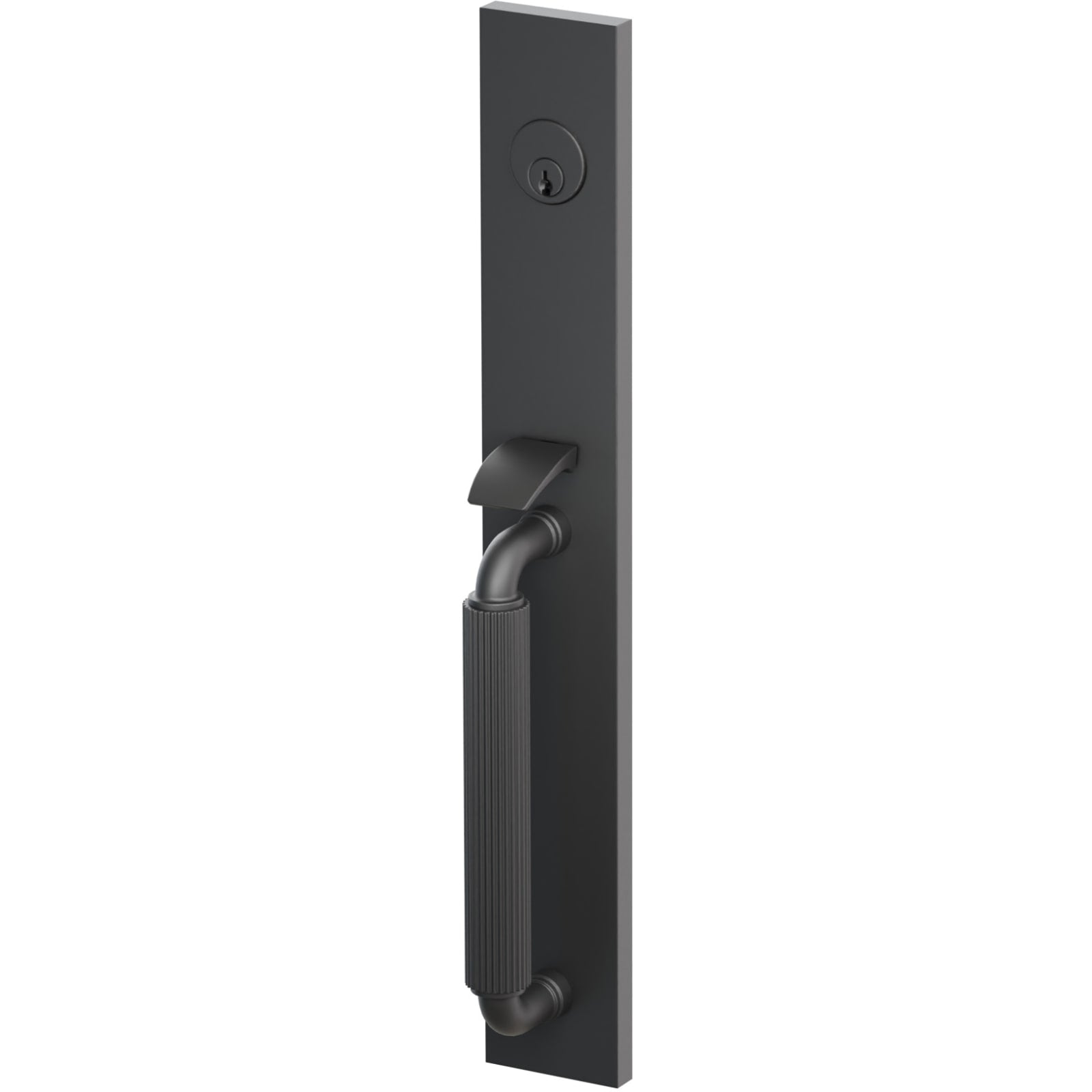 Emtek Juego de Entrada — Select Full Length Tubular Straight Knurled_R-Bar Stem — Negro Mate