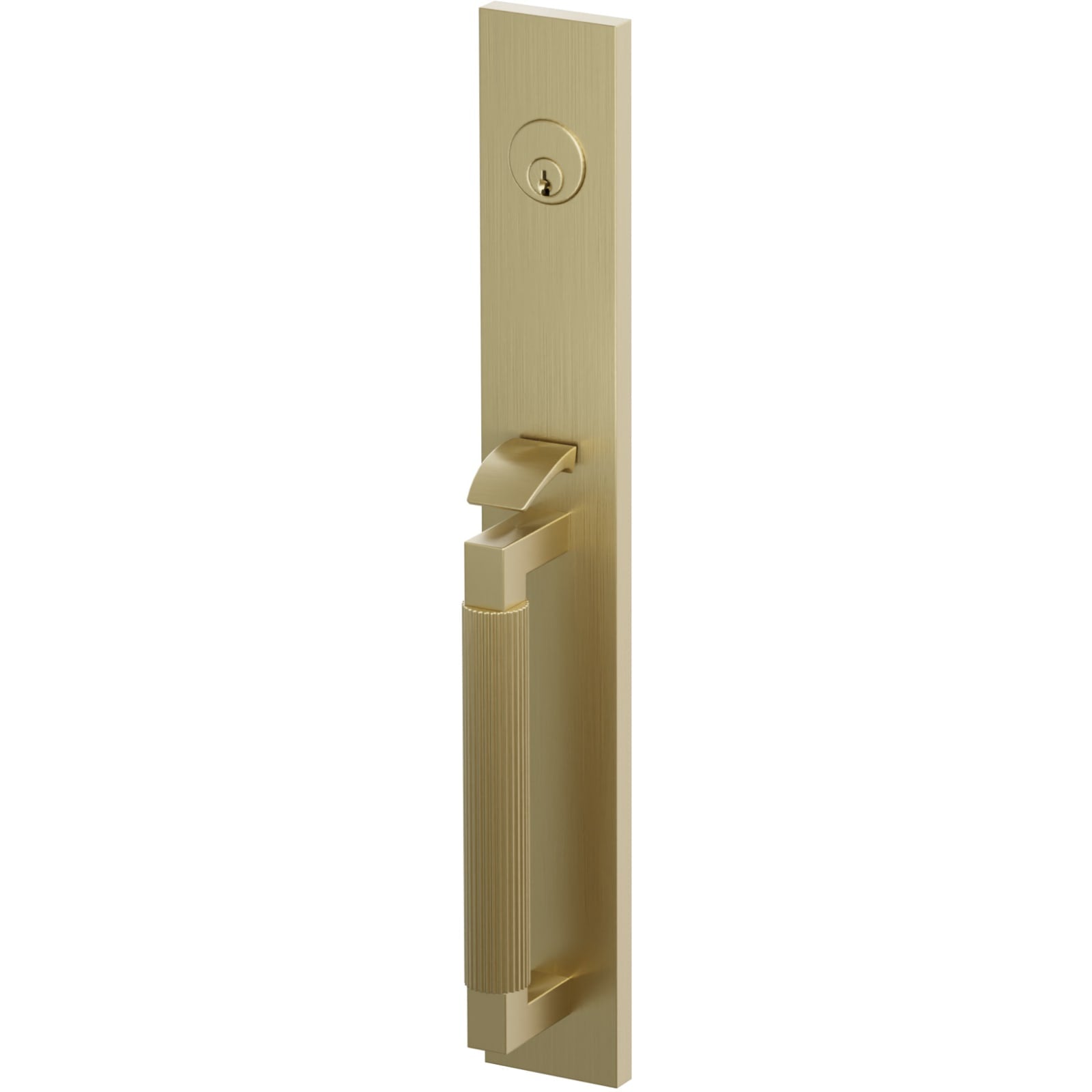 Emtek Juego de Entrada — Select Full Length Tubular Straight Knurled — Latón Satinado