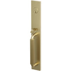 Emtek Juego de Entrada — Select Full Length Tubular Straight Knurled_R-Bar Stem — Latón Satinado