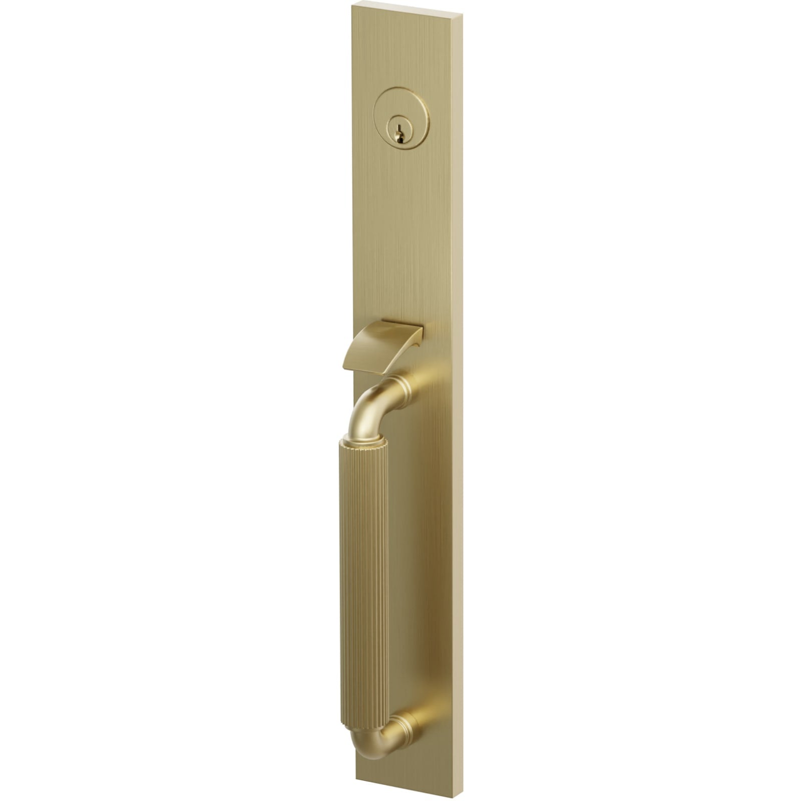 Emtek Juego de Entrada — Select Full Length Tubular Straight Knurled_R-Bar Stem — Latón Satinado