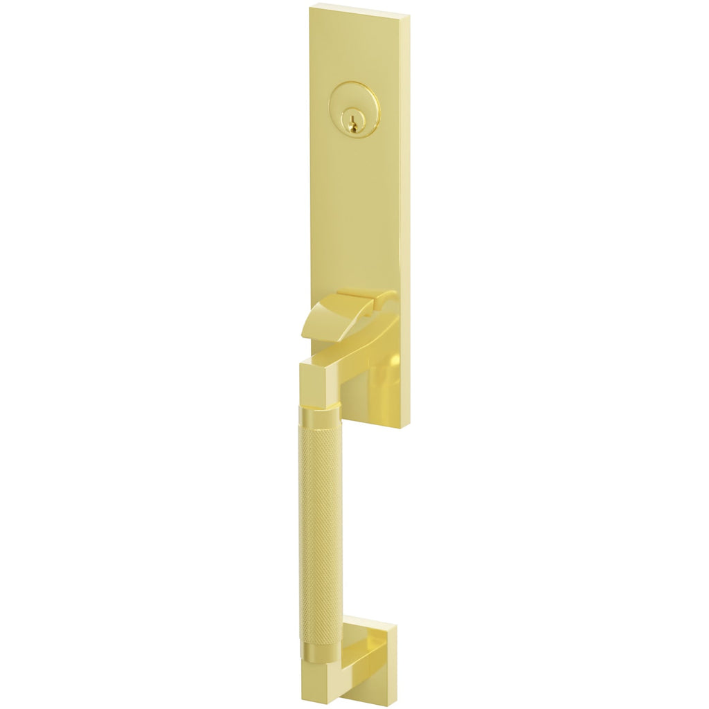 Emtek Juego de Entrada — Select Monolithic Tubular Knurled — Latón sin Laca
