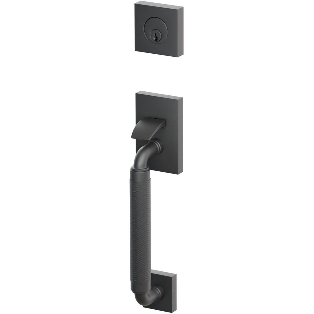Emtek Juego de Entrada — Select Sectional Tubular Knurled_R-Bar Stem — Negro Mate