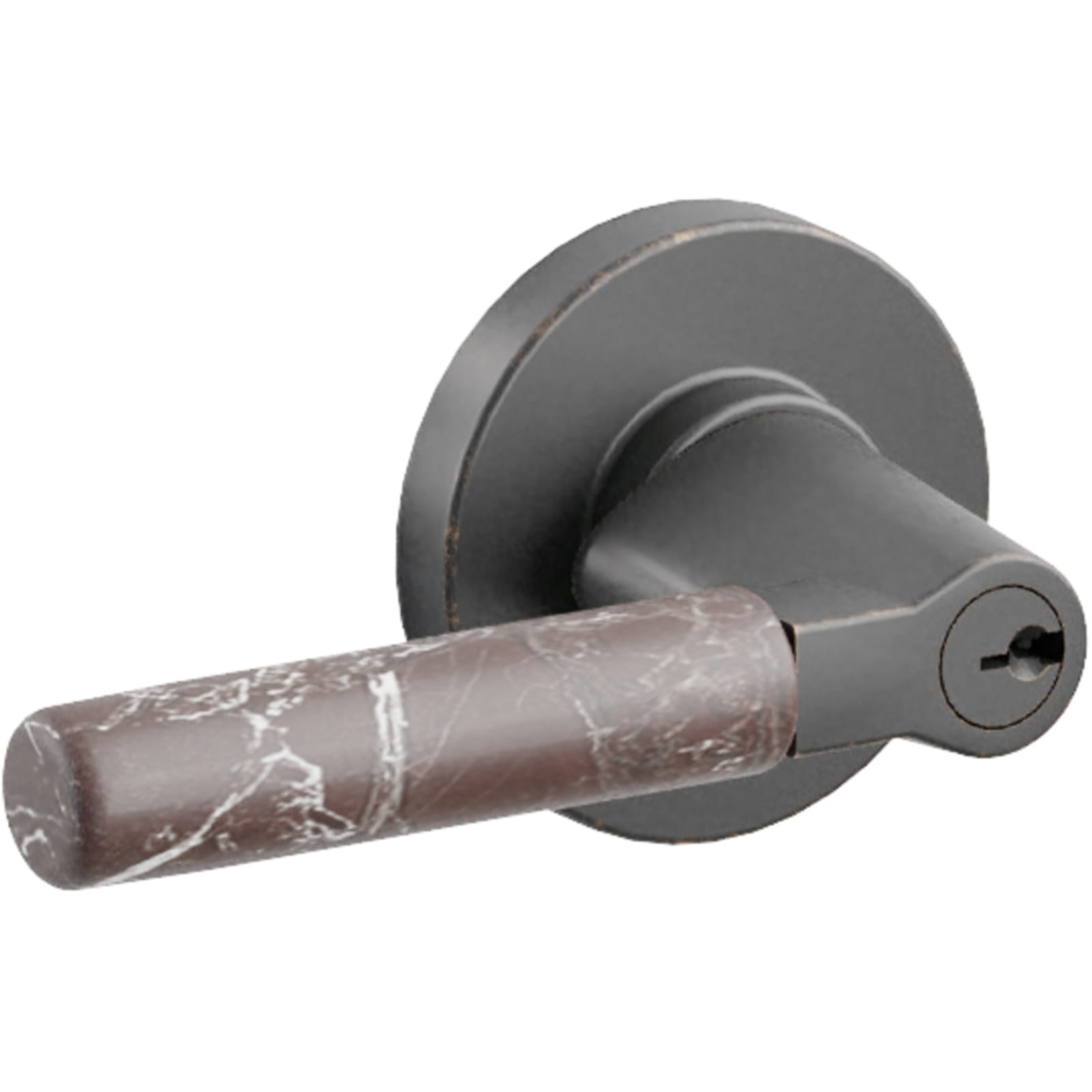 Emtek Manija con Llave SELECT L-Square Rosso Levanto Marble — Bronce Aceitado