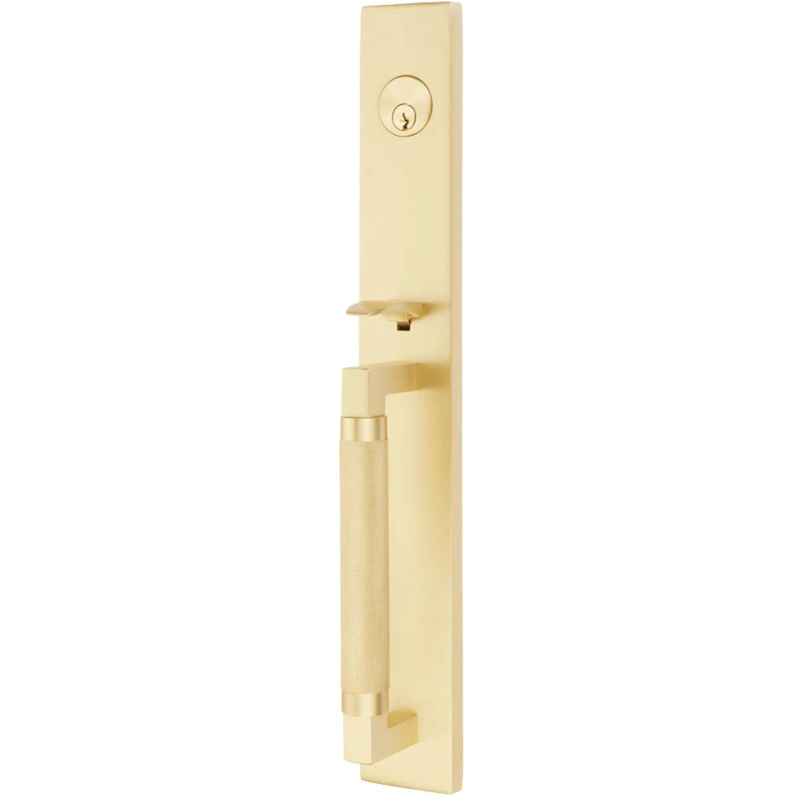 Emtek Juego de Entrada — Hercules Knurled Full Length Tubular — Latón Satinado