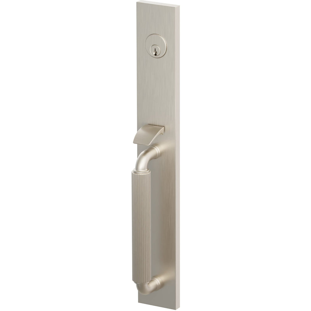 Emtek Juego de Entrada — Select Full Length Tubular Straight Knurled_R-Bar Stem — Níquel Satinado