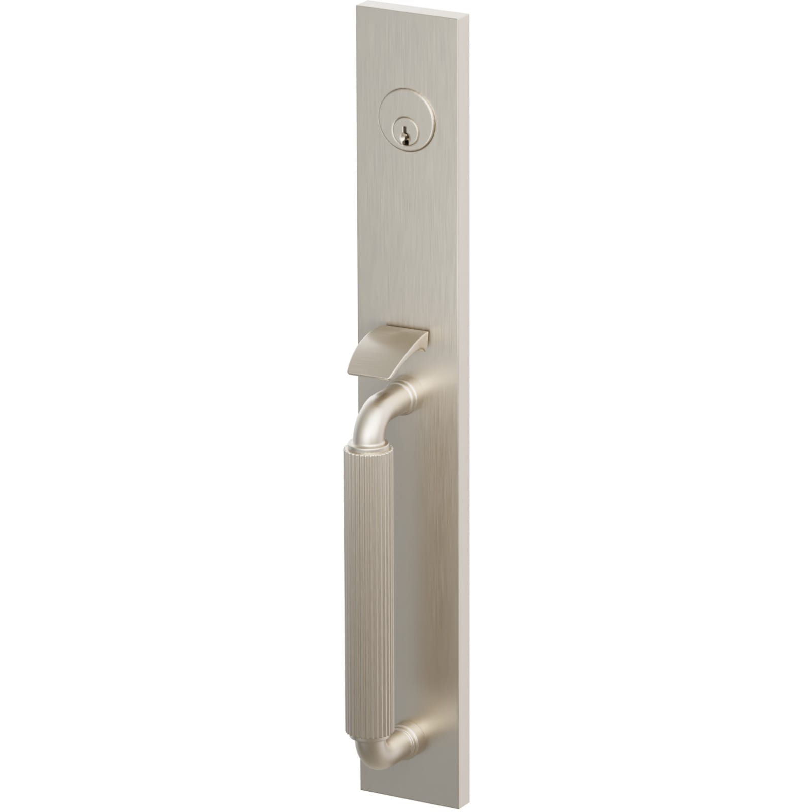 Emtek Juego de Entrada — Select Full Length Tubular Straight Knurled_R-Bar Stem — Níquel Satinado