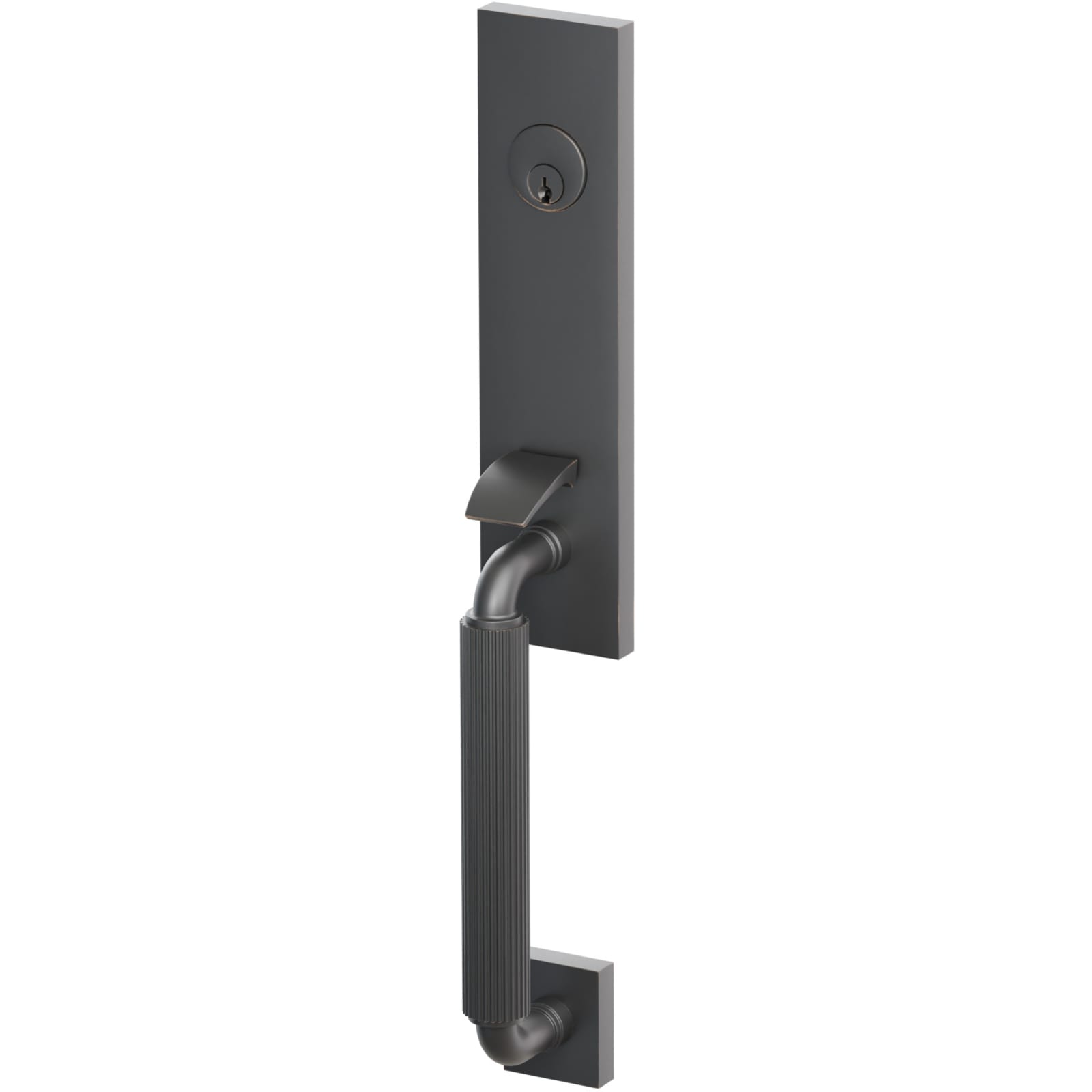 Emtek Juego de Entrada — Select Monolithic Tubular Straight Knurled_R-Bar Stem — Bronce Aceitado