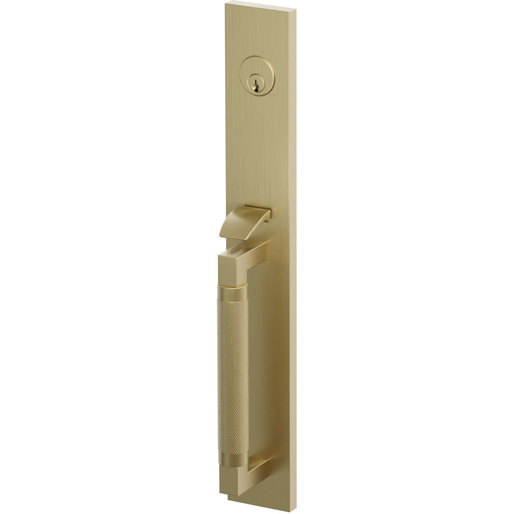 Emtek Juego de Entrada — Select Full Length Tubular Knurled — Latón Satinado