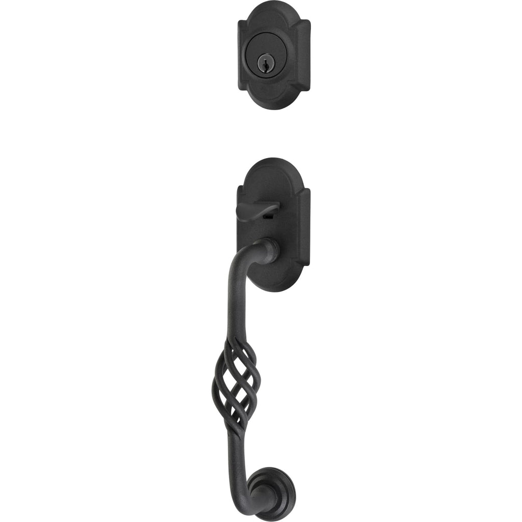 Emtek Juego de Entrada — Sectional with Lafayette Grip — Acero Negro Mate