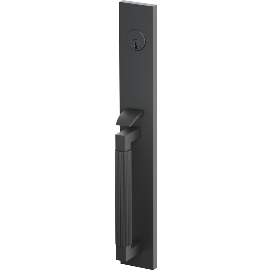 Emtek Juego de Entrada — Select Full Length Tubular Straight Knurled — Negro Mate