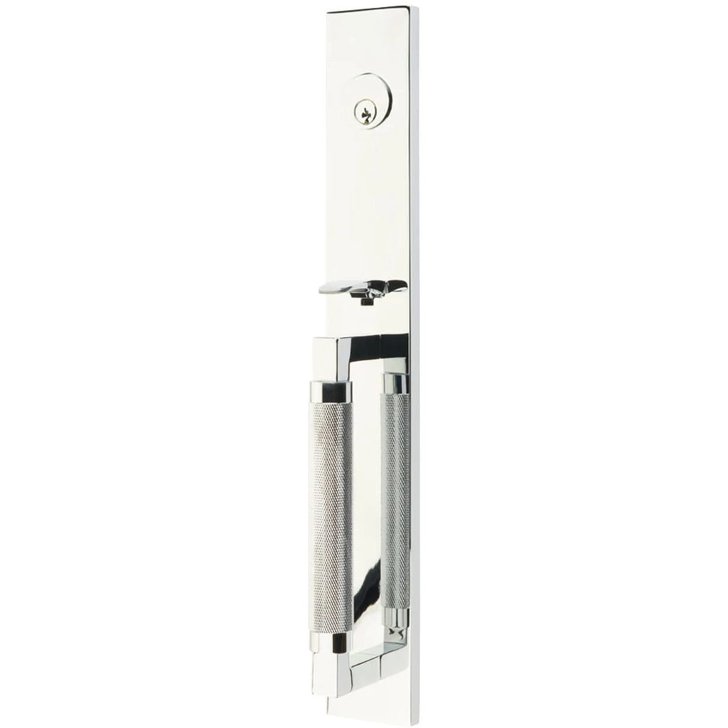 Emtek Juego de Entrada — Hercules Knurled Full Length Tubular — Cromo Pulido