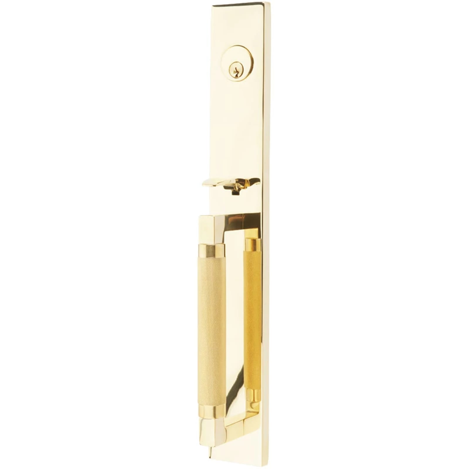 Emtek Juego de Entrada — Hercules Knurled Full Length Tubular — Latón sin Laca