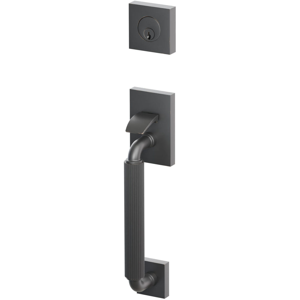 Emtek Juego de Entrada — Select Sectional Tubular Straight Knurled_R-Bar Stem — Bronce Aceitado