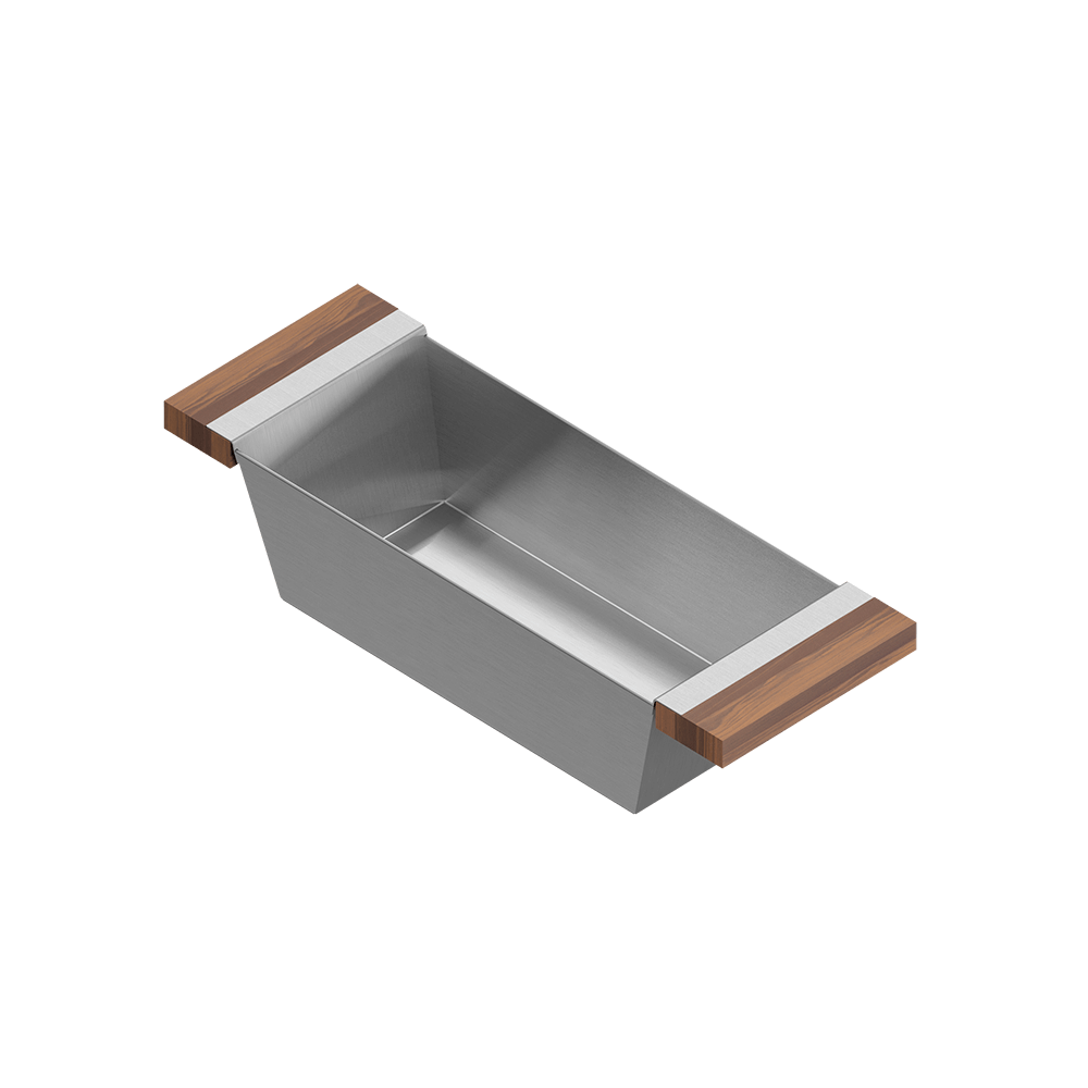 Julien · Contenedor Hondo Deslizante con Asas de Madera — Nogal / 6″ × 17″ · tazón de 16″ de fondo · alto 4¼″