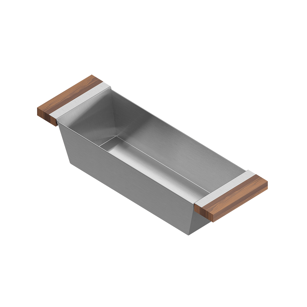 Julien · Contenedor Hondo Deslizante con Asas de Madera — Nogal / 6″ × 19″ · tazón de 18″ de fondo · alto 4¼″