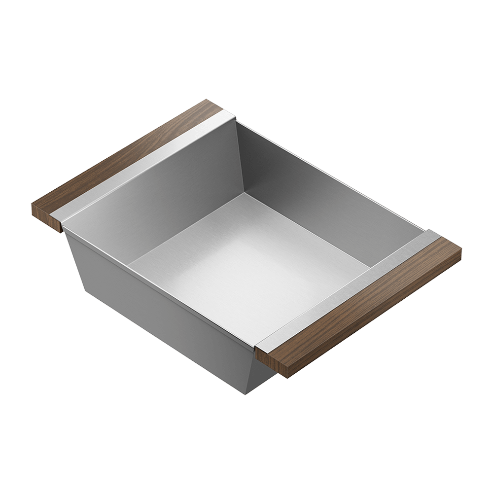 Julien · Contenedor Hondo Deslizante con Asas de Madera — Nogal / 12″ × 17″ · tazón de 16″ de fondo · alto 4¼″
