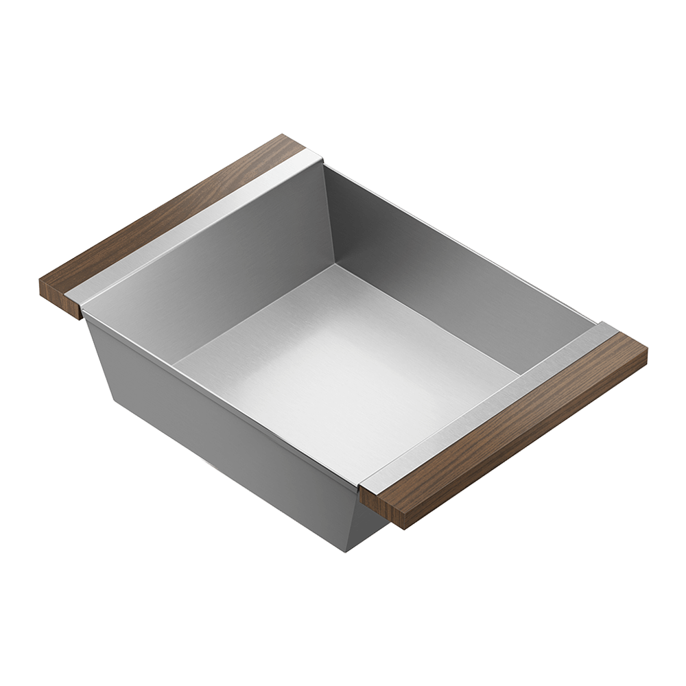 Julien · Contenedor Hondo Deslizante con Asas de Madera — Nogal / 12″ × 18″ · tazón de 17″ de fondo · alto 4¼″