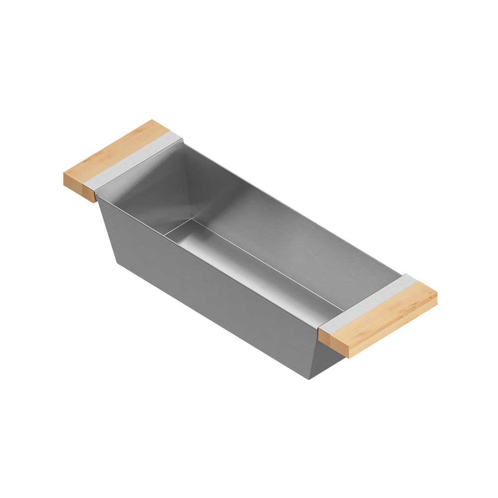 Julien · Contenedor Hondo Deslizante con Asas de Madera — Maple / 6″ × 19″ · tazón de 18″ de fondo · alto 4¼″
