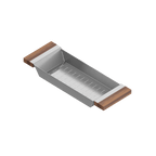 Julien · Colador Deslizante con Asas de Madera — Nogal / 6″ × 17″ · tazón de 16″ de fondo · alto 2¼″