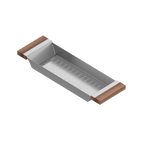 Julien · Colador Deslizante con Asas de Madera — Nogal / 6″ × 19″ · tazón de 18″ de fondo · alto 2¼″