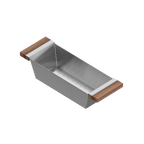 Julien · Colador Deslizante con Asas de Madera — Nogal / 6″ × 17⅞″ · tazón de 17″ de fondo · alto 4¼″