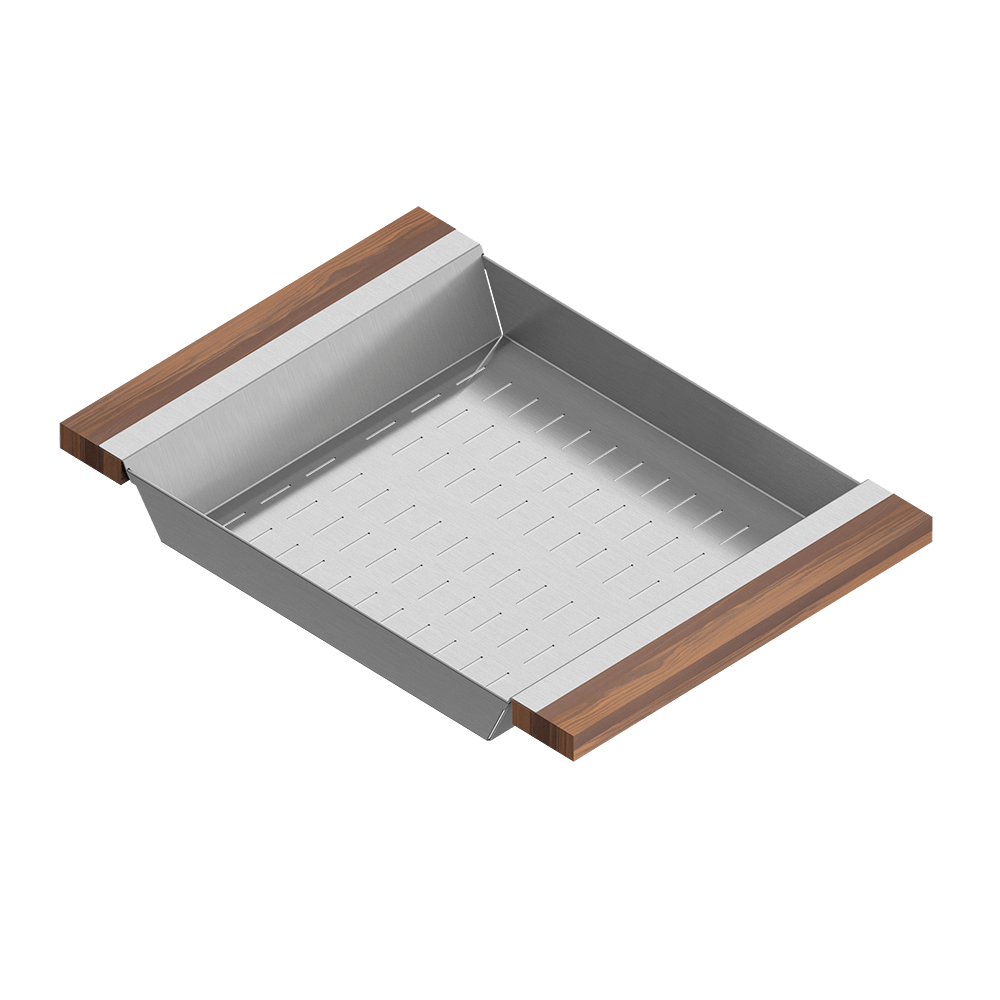 Julien · Colador Deslizante con Asas de Madera — Nogal / 12″ × 17″ · tazón de 16″ de fondo · alto 2¼″