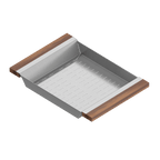 Julien · Colador Deslizante con Asas de Madera — Nogal / 12″ × 17″ · tazón de 16″ de fondo · alto 2¼″