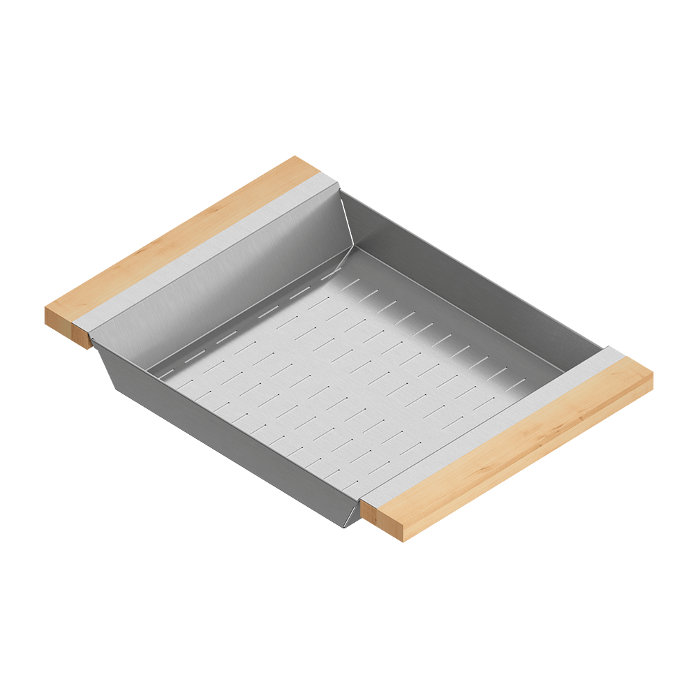 Julien · Colador Deslizante con Asas de Madera — Maple / 12″ × 17″ · tazón de 16″ de fondo · alto 2¼″