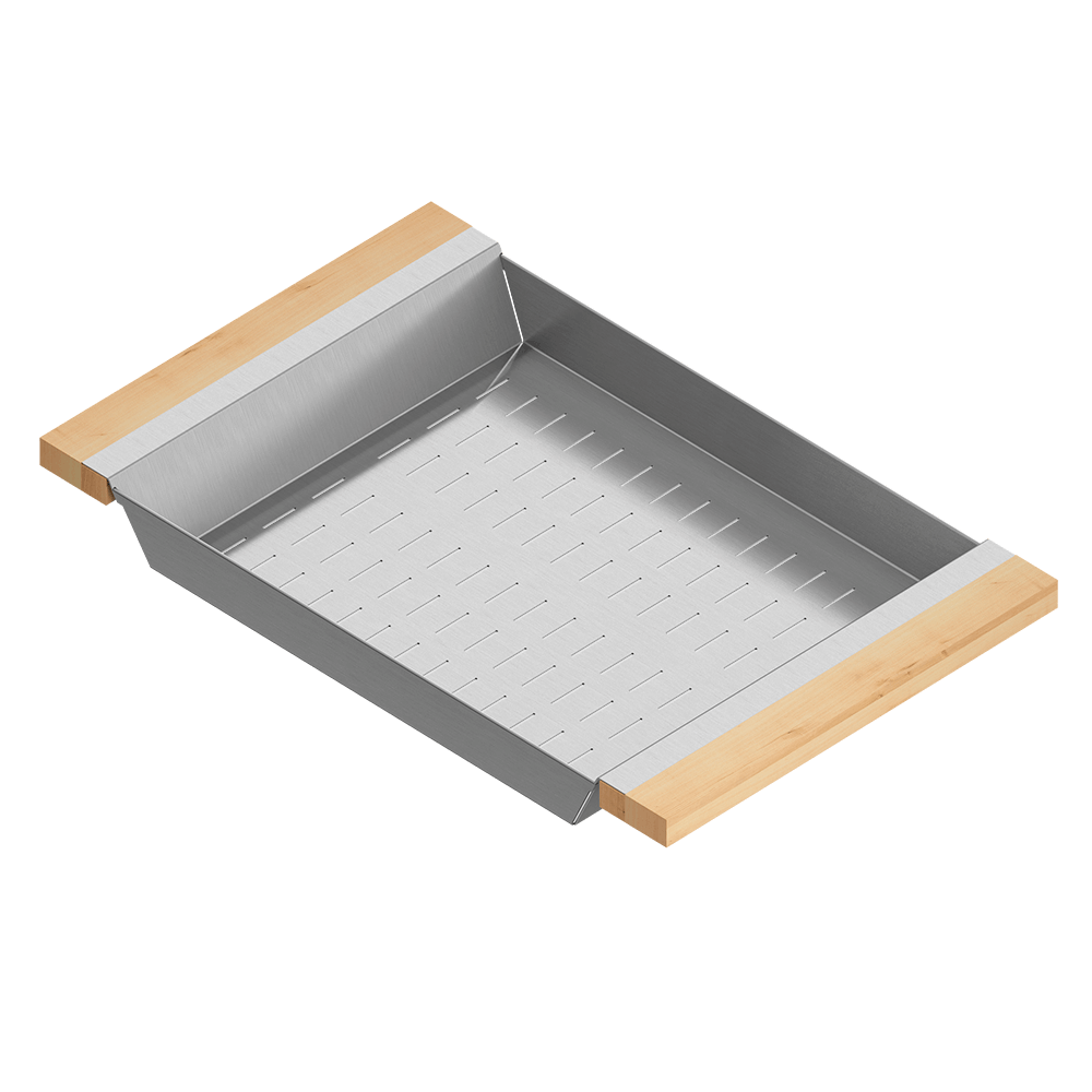 Julien · Colador Deslizante con Asas de Madera — Maple / 12″ × 19″ · tazón de 18″ de fondo · alto 2¼″