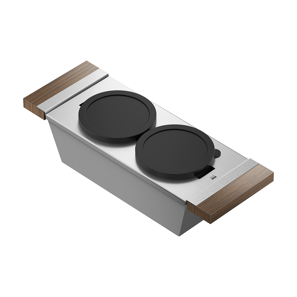 Julien · Contenedor de Servicio con 2 Tazones — Nogal / 6″ × 17″ · tazón de 16″ de fondo