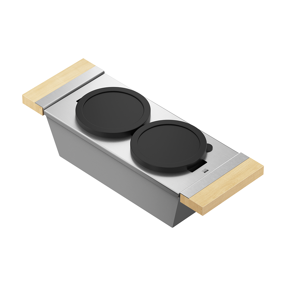 Julien · Contenedor de Servicio con 2 Tazones — Maple / 6″ × 18″ · tazón de 17″ de fondo