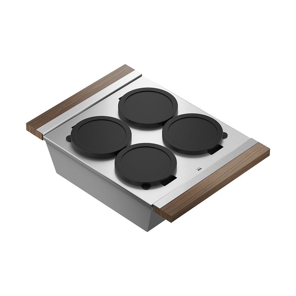 Julien · Contenedor de Servicio con 4 Tazones — Nogal / 12″ × 18″ · tazón de 17″ de fondo