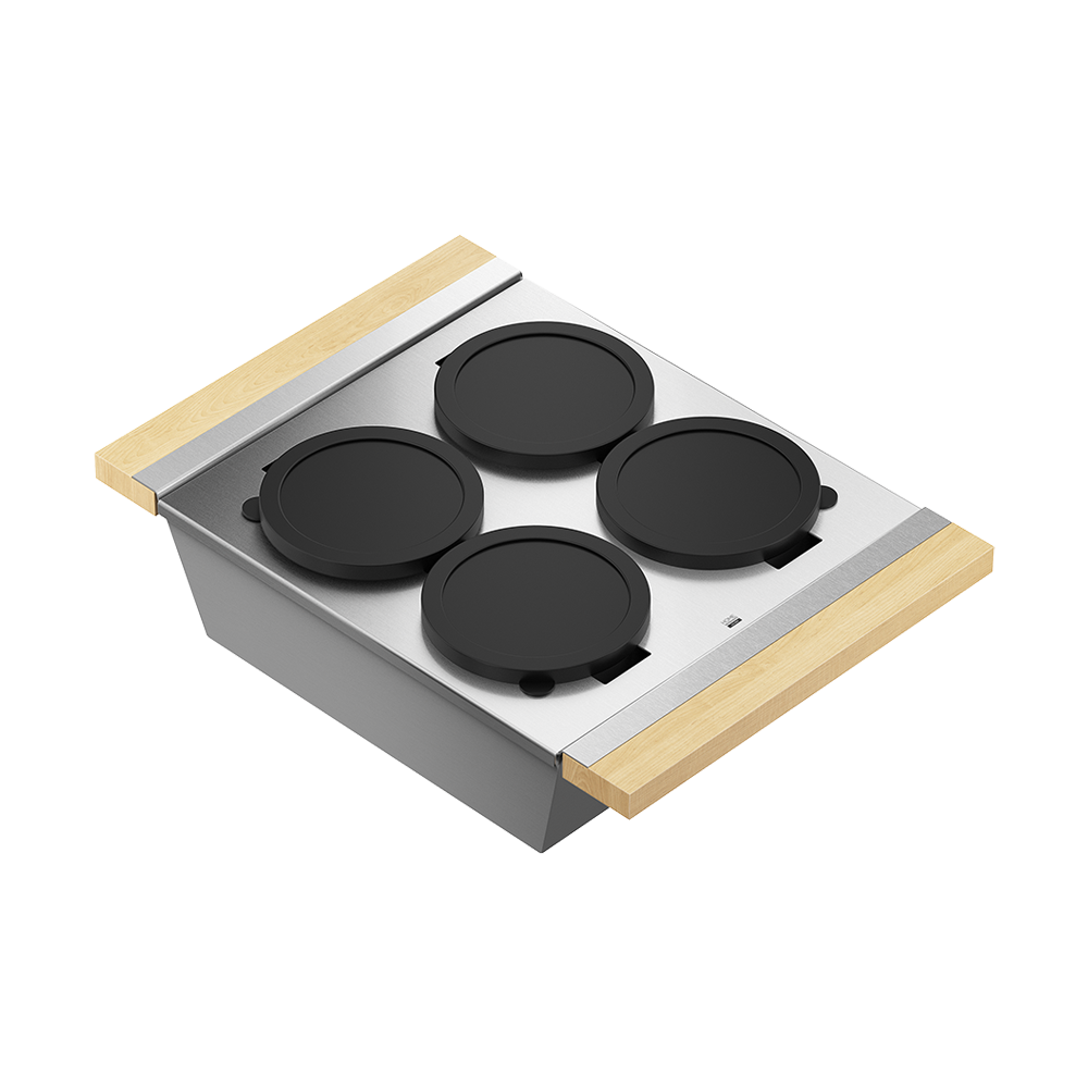 Julien · Contenedor de Servicio con 4 Tazones — Maple / 12″ × 18″ · tazón de 17″ de fondo