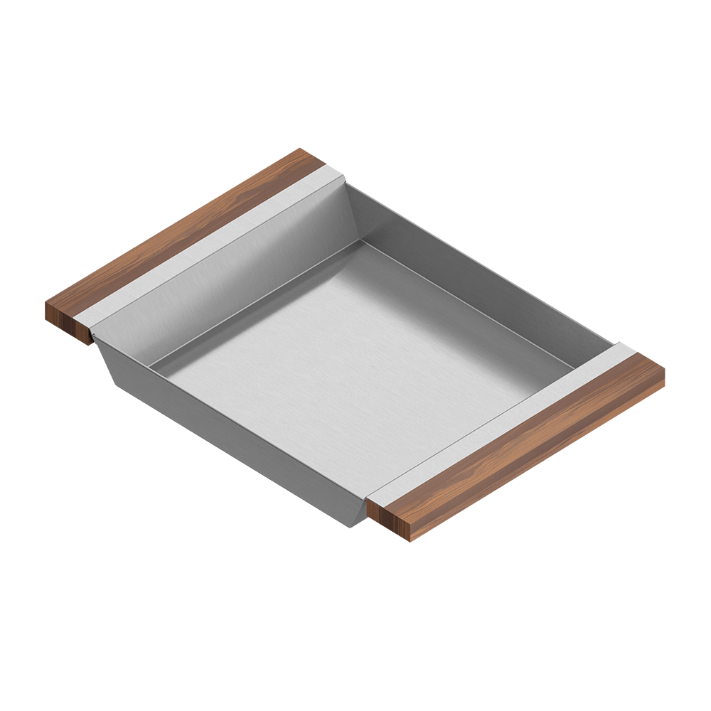Julien · Charola Deslizante con Asas de Madera — Nogal / 12″ × 17″ · tazón de 16″ de fondo · alto 2¼″