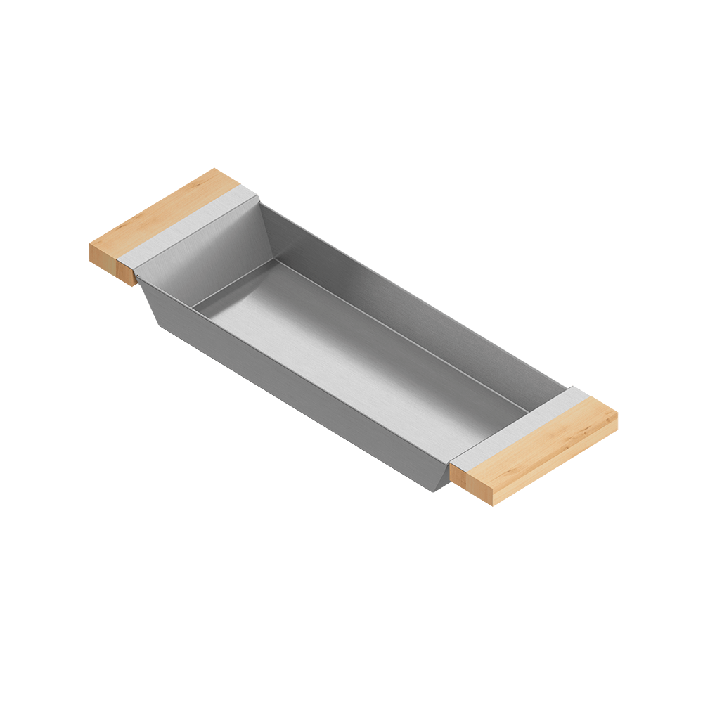 Julien · Charola Deslizante con Asas de Madera — Maple / 6″ × 19″ · tazón de 18″ de fondo · alto 2¼″