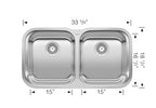 Blanco Stellar Equal Double Bowl — Tarja de Acero Inoxidable — vista 3