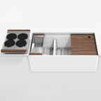Julien Fira · Kit Tarja de Fireclay de Dos Tazones con Accesorios de Nogal — Blanco
