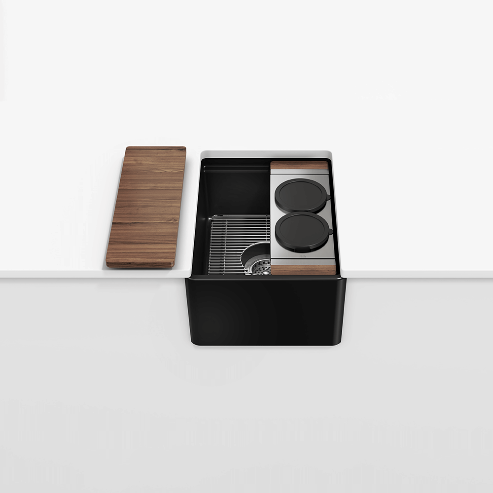 Julien Fira · Kit Tarja de Fireclay de Bar con Accesorios de Nogal — Negro Mate