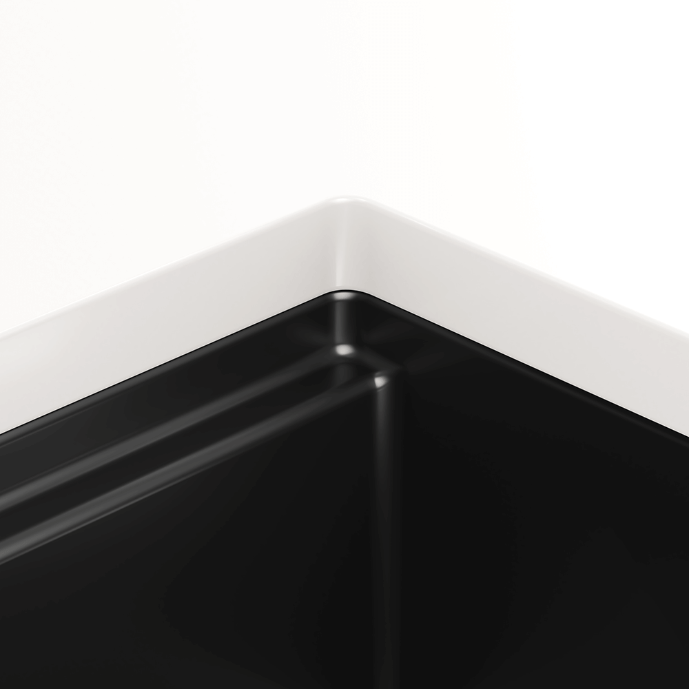 Julien Fira · Kit Tarja de Fireclay de Dos Tazones con Accesorios de Nogal — Negro Mate