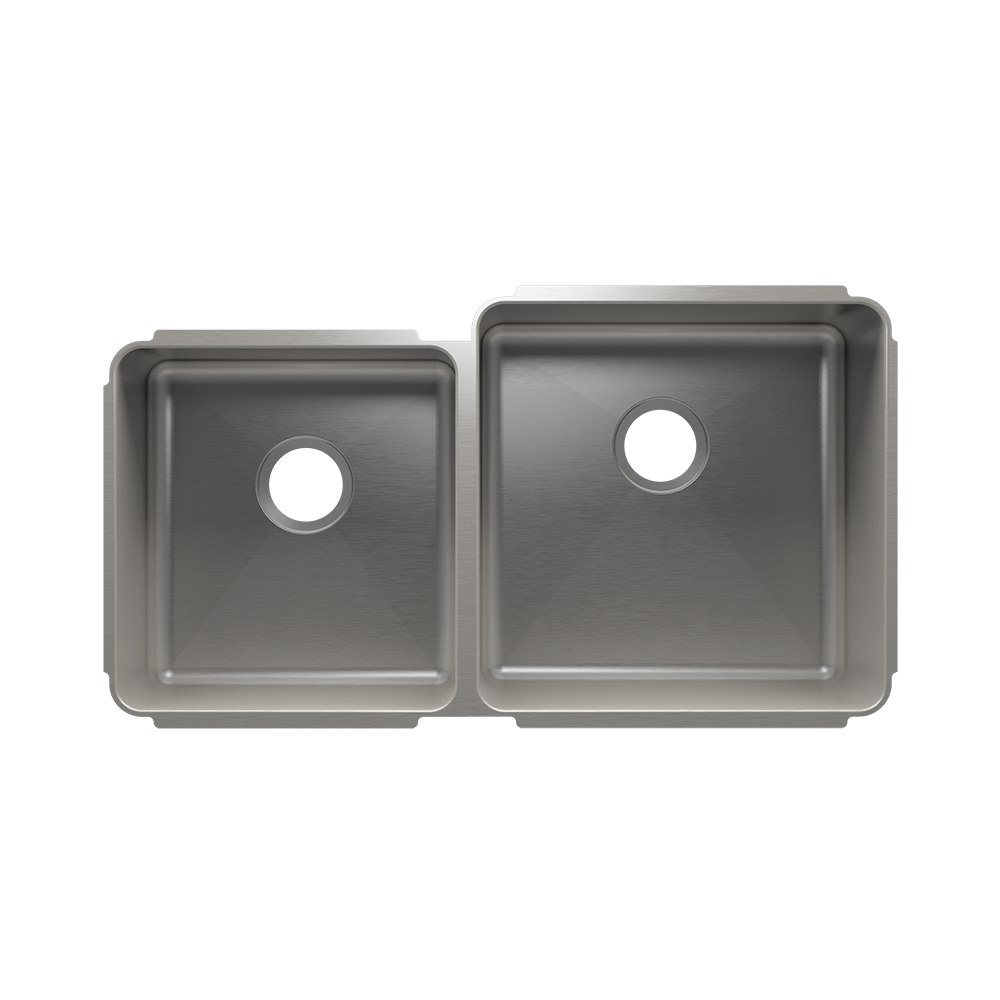 Julien Classic · Tarja de Cocina de Dos Tazones (Bajo Cubierta) — Izq. 15″ × 16″ × 8″ · Der. 18″ × 18″ × 10″
