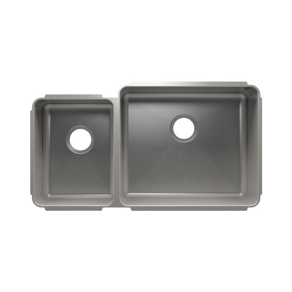 Julien Classic · Tarja de Cocina de Dos Tazones (Bajo Cubierta) — Izq. 12″ × 16″ × 8″ · Der. 21″ × 18″ × 10″