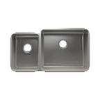 Julien Classic · Tarja de Cocina de Dos Tazones (Bajo Cubierta) — Izq. 12″ × 16″ × 8″ · Der. 21″ × 18″ × 10″