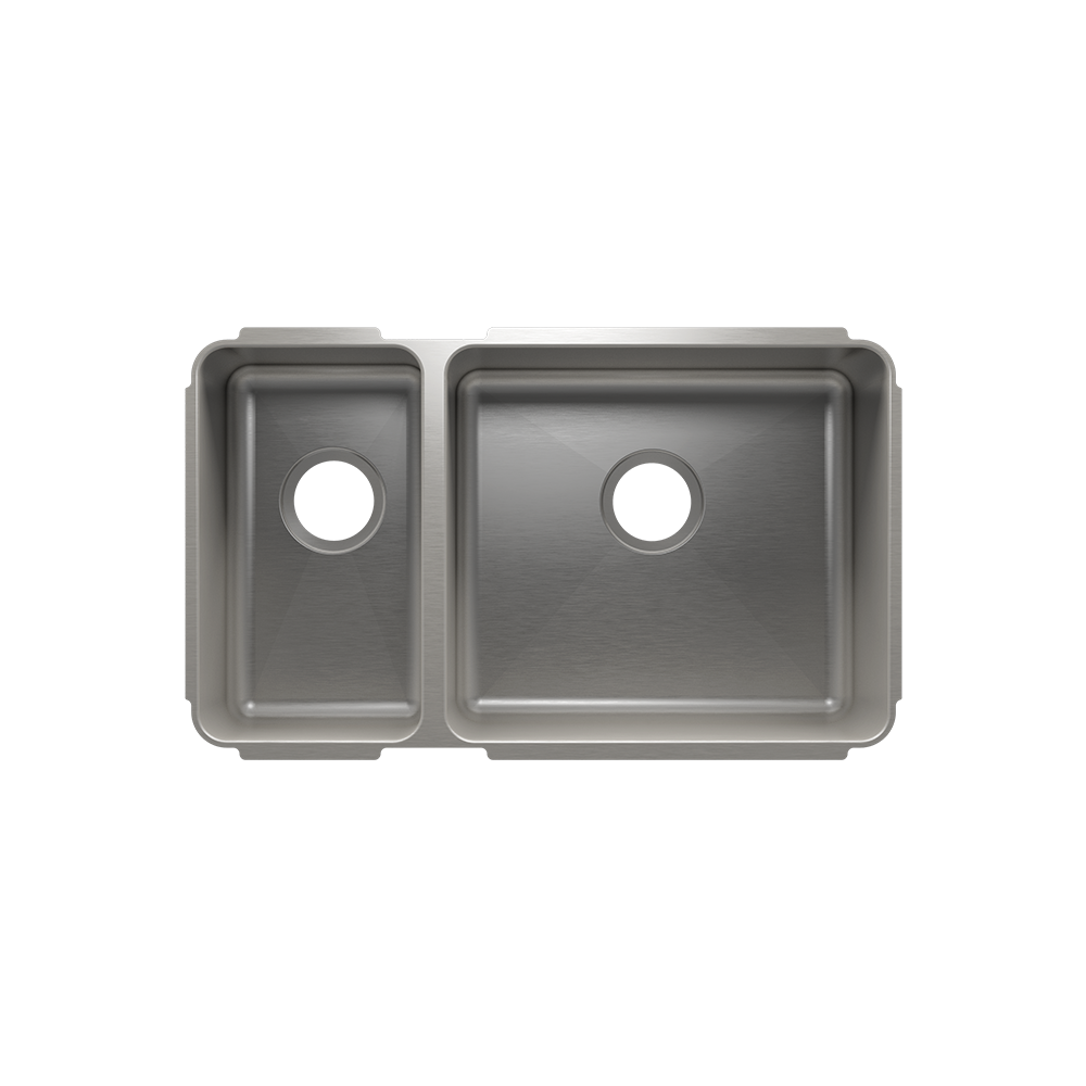 Julien Classic · Tarja de Cocina de Dos Tazones (Bajo Cubierta) — Izq. 9″ × 16″ × 8″ · Der. 18″ × 16″ × 10″