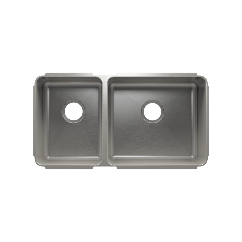 Julien Classic · Tarja de Cocina de Dos Tazones (Bajo Cubierta) — Izq. 12″ × 16″ × 8″ · Der. 18″ × 16″ × 10″