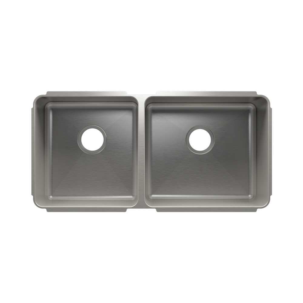 Julien Classic · Tarja de Cocina de Dos Tazones (Bajo Cubierta) — Izq. 15″ × 16″ × 8″ · Der. 18″ × 16″ × 10″