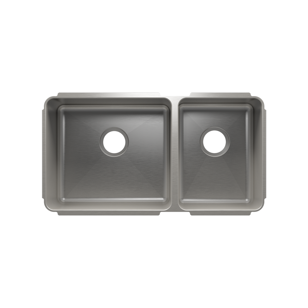 Julien Classic · Tarja de Cocina de Dos Tazones (Bajo Cubierta) — Izq. 18″ × 16″ × 10″ · Der. 12″ × 16″ × 8″