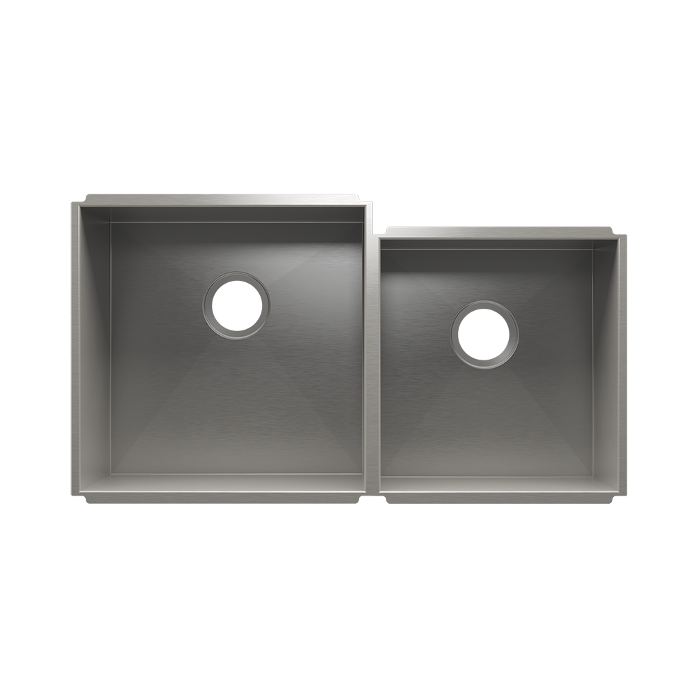 Julien UrbanEdge · Tarja de Cocina de Dos Tazones (Bajo Cubierta) — Izq. 18″ × 18″ × 10″ · Der. 15″ × 16″ × 8″