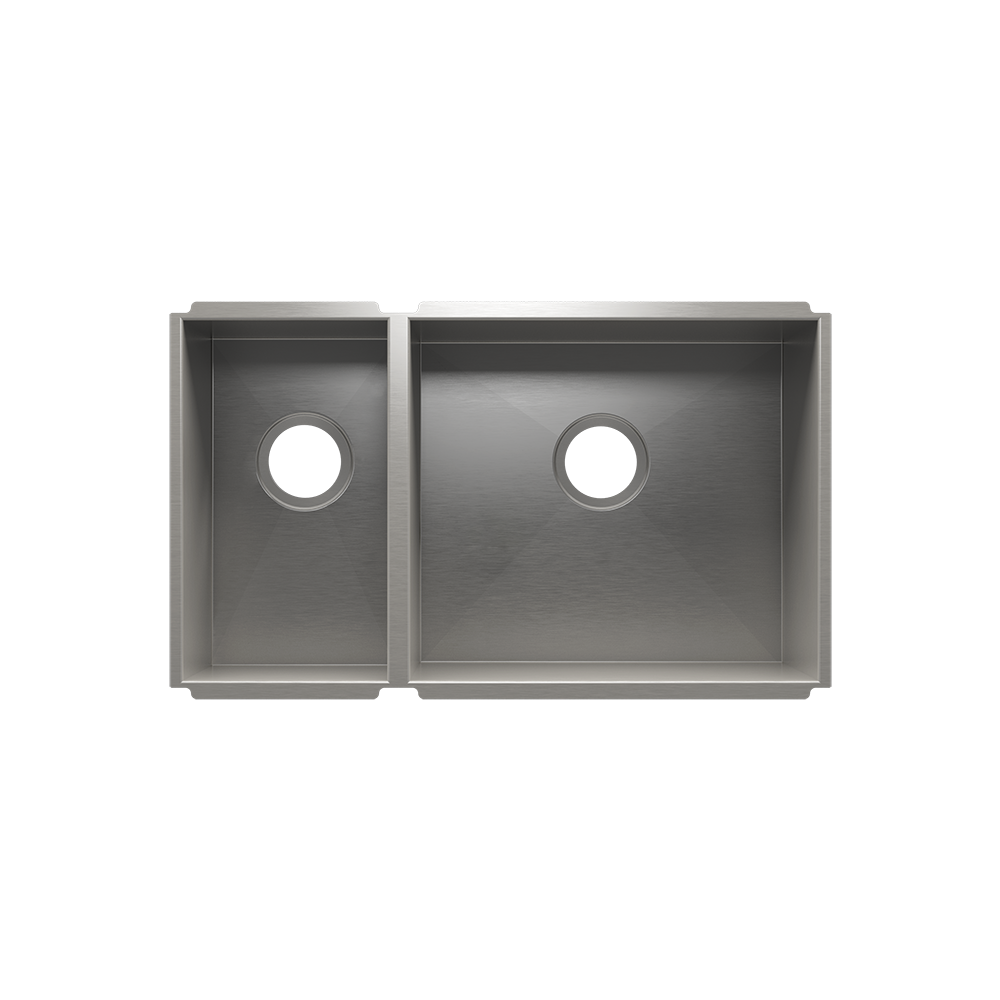 Julien UrbanEdge · Tarja de Cocina de Dos Tazones (Bajo Cubierta) — Izq. 9″ × 16″ × 8″ · Der. 18″ × 16″ × 10″