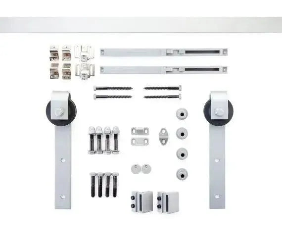 Yale Expressions 96" Barn Door Flat Track Hardware Kit with Soft & Close System — Plata