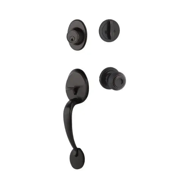 Yale Expressions Maguire Single Cylinder Entry Set Lewiston knob, Weiser keyway — Bronce Aceitado